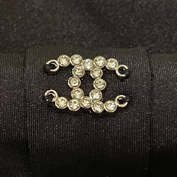 Chanel 23S Black Jersey Off-Shoulder Bow Top | Rare Crystal CC Logo FR 36 - Picture 3 of 12